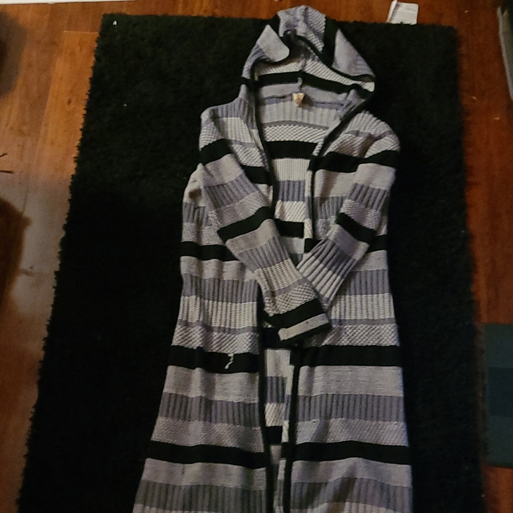 Large grey and black hooded knit cardigan by Faded Glory